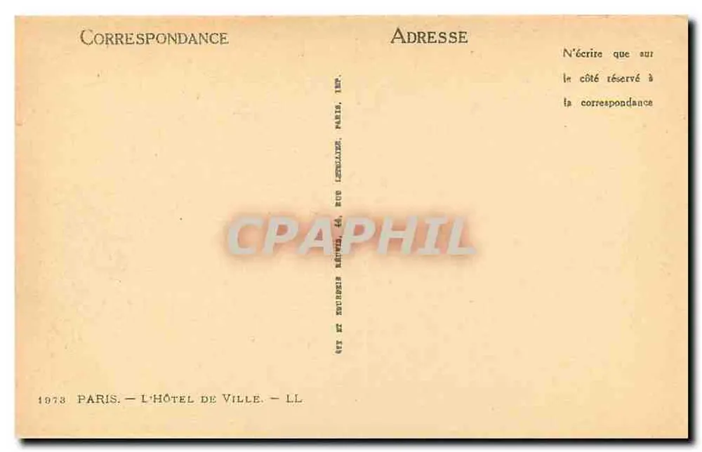 Hotel de Ville de Paris — vista panorâmica — editor LL, n° 1978 - Verso