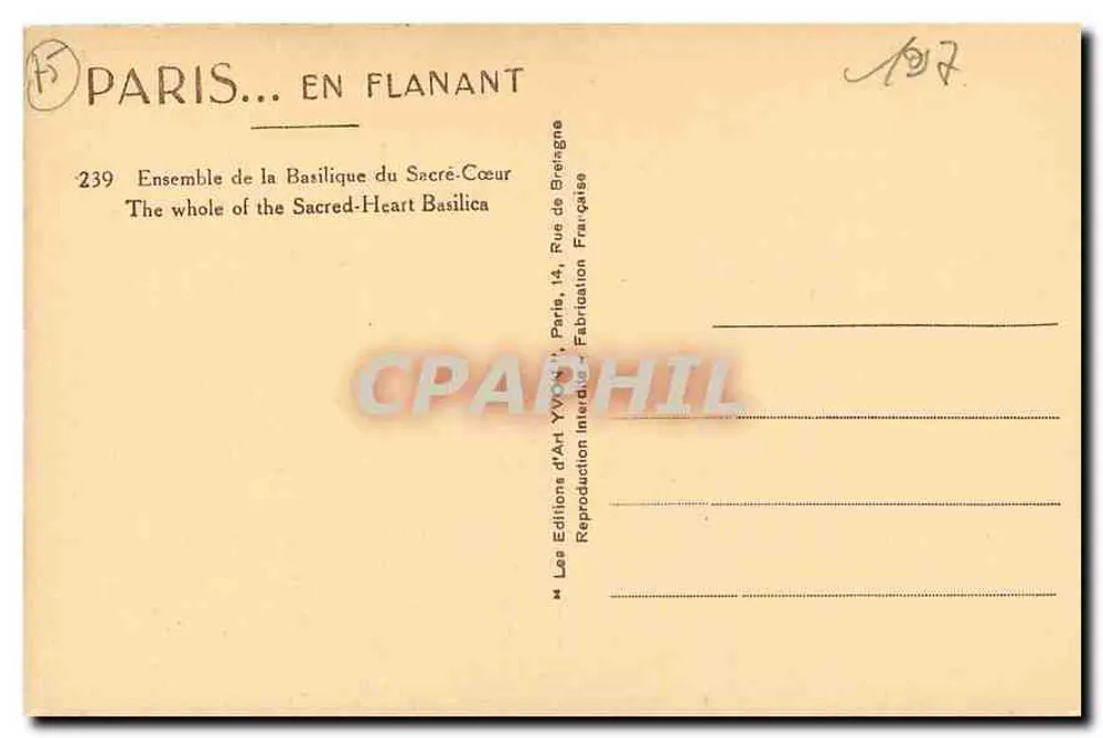 Basilique du Sacré-Cœur — Paris — Éditions d'Art YvYON - Verso