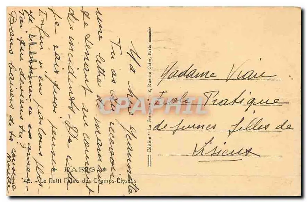 O Pequeno Palácio dos Campos Elísios — Paris — Edição "La Française" - Verso