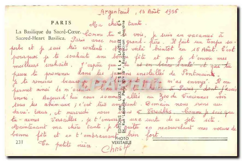 Basílica do Sagrado Coração — Paris — editada por LUXE & LÉCOUBRE - Verso