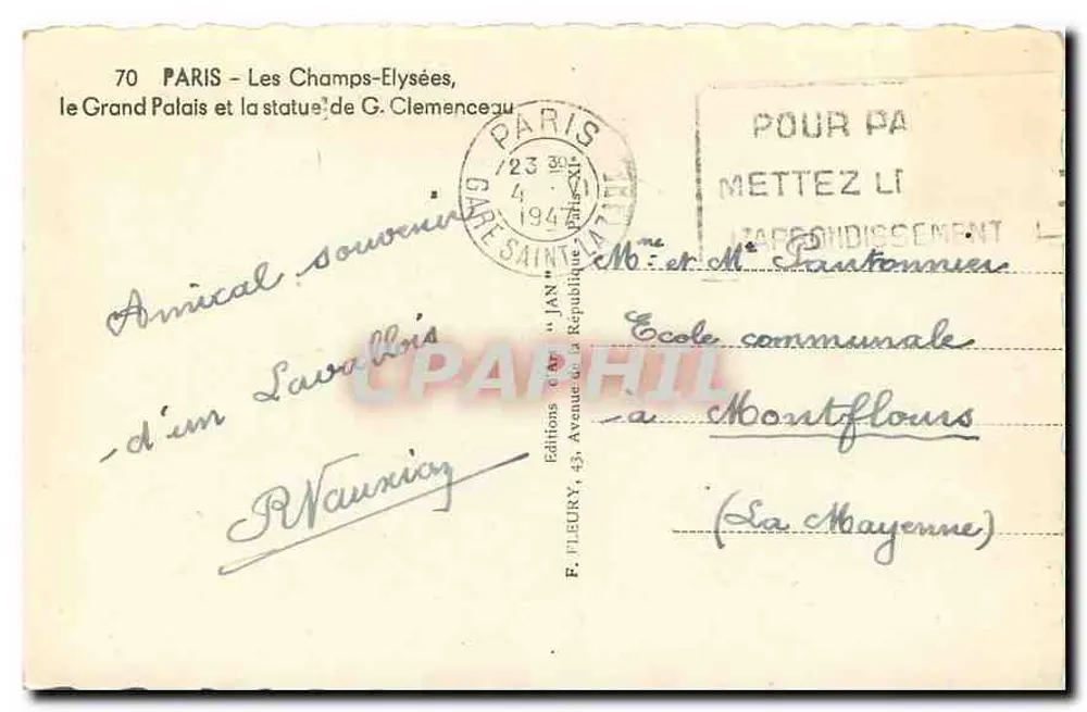 Paris - Die Champs-Élysées, das Grand Palais und die Statue von G. Clemenceau — Éditions F. Fleury - Rückseite
