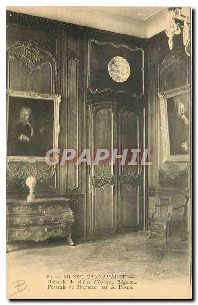 MUSÉE CARNAVALET — Eichenvertäfelung aus der Régence-Periode. Portrait von Mariette, von A. Pesne. - Vorderseite