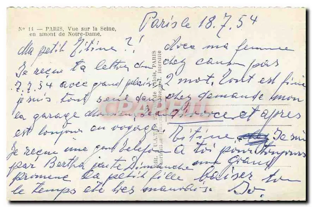 Paris — Ansicht der Seine oberhalb der Notre-Dame — Verlag Paris, Paris, verboten - Rückseite