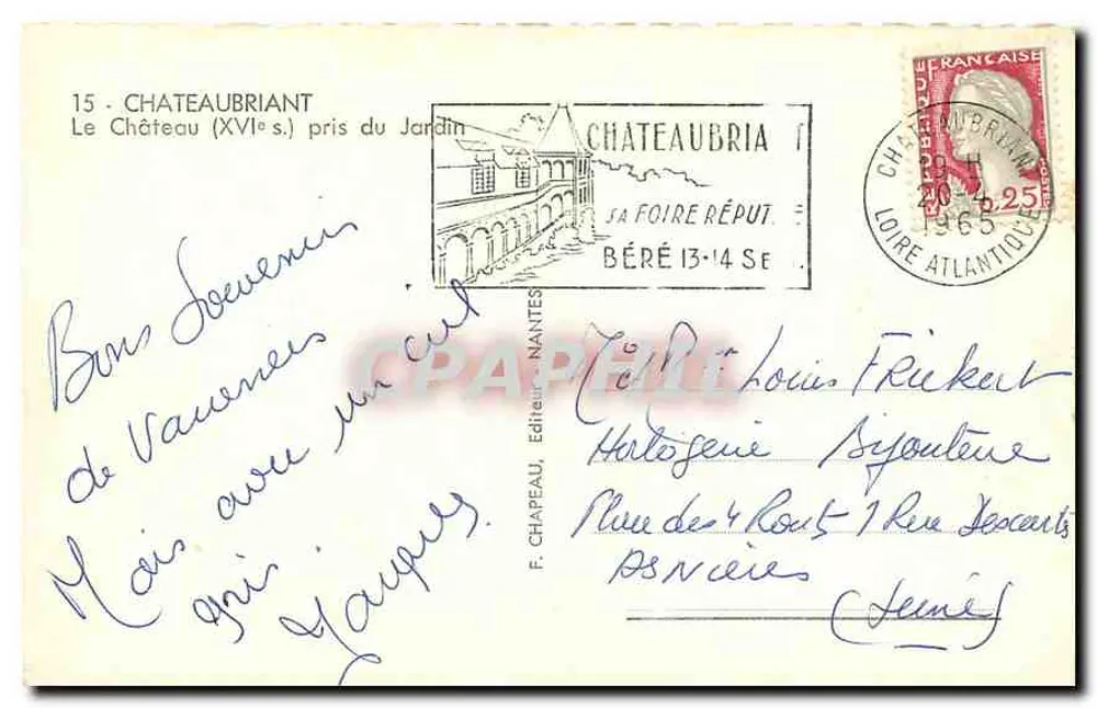 Castelo de Châteaubriant — XVIe século — F. Chapeau, Nantes, n°15 - Verso