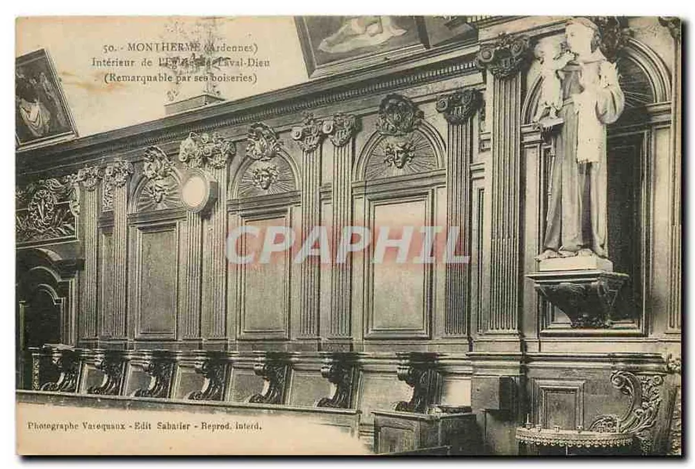 Innenansicht der Kirche Saint-Paul-Dieu - Monttherme (Ardennen) — hervorragend durch ihre Holzschnitzereien — Fotografie Varequaux, Edit Sabatier, Reprod. Interd. - Vorderseite
