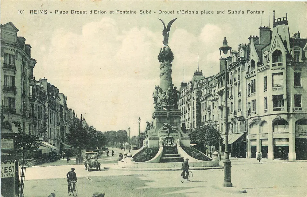 Reims - Place Drouet d'Erlon et Fontaine Subé — Édition 'Reims-Cléder-Plat', n°101 - Recto
