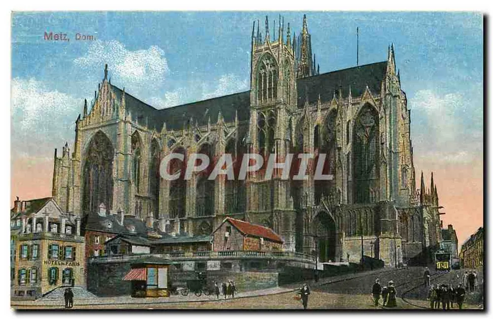 Metz, Catedral — vista da fachada gótica — editada por Oerhard Blimlein & Co., Frankfurt a.M. - Frente