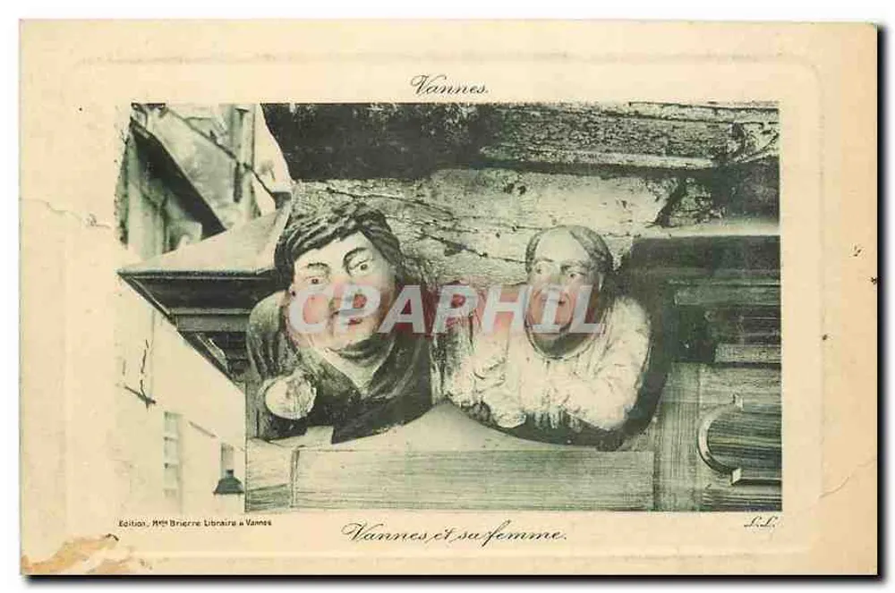 Vannes et sa femme — sculptures en bois — édition M. Brière Libraire à Vannes - Frente