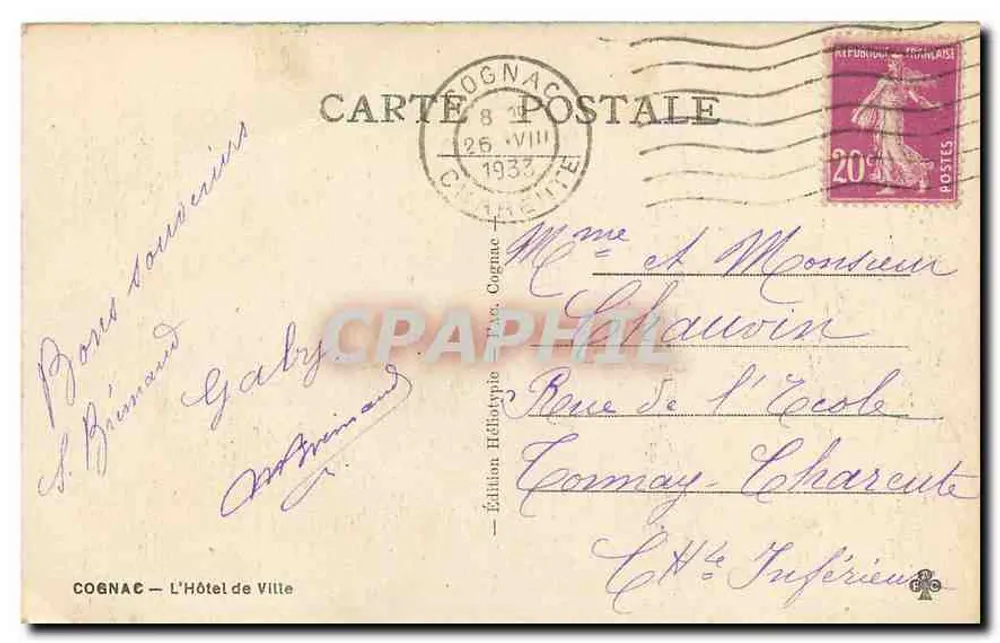 Cognac — Het stadhuis — Editeurs Hébaptypie - Achterkant