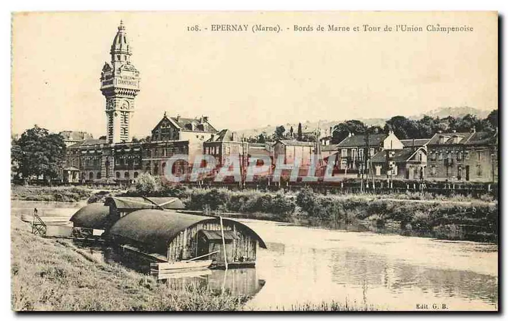 Epernay (Marne) — Bords de Marne und Turm der Champagne Union — Verlag G. B. - Vorderseite