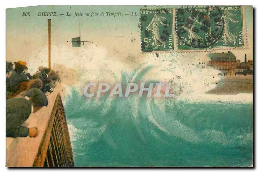 Dieppe — A Jetée em um Dia de Tempestade — LL. n° 865 - Frente