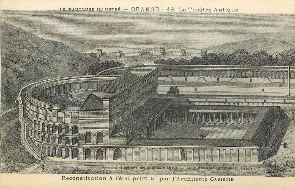 Le Théâtre Antique — Orange — Reconstitution à l'état primitif par l'Architecte Caristie - Recto