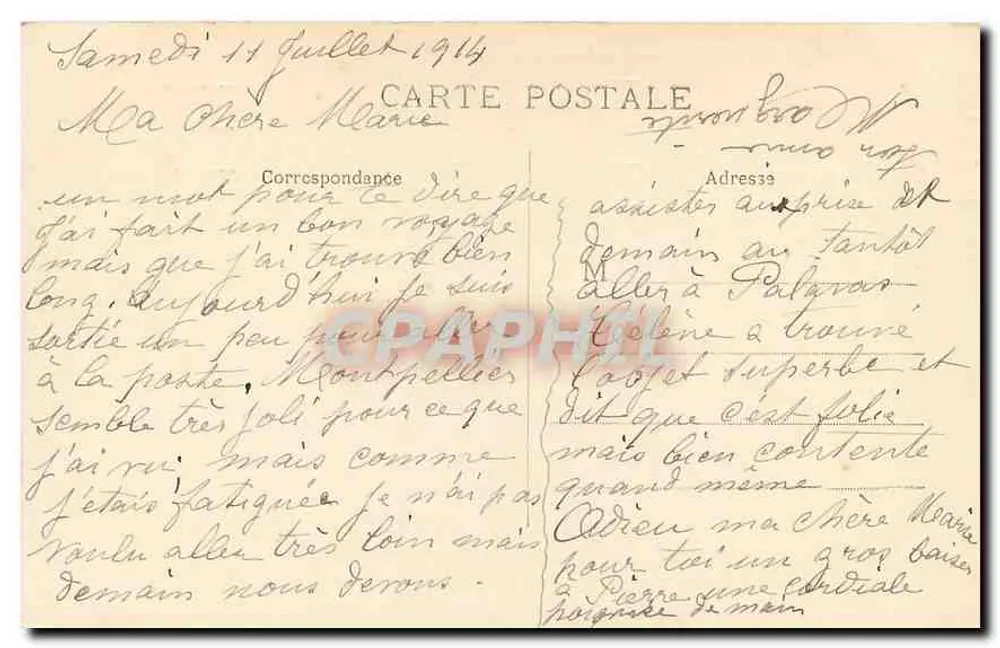 Montpellier - Place de la Comédie — vista da fonte e dos trams — editor Ricules, n° 414 - Verso