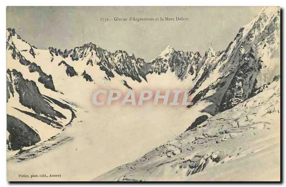 Glaciar de Argentières e o Mont Dolent — vista alpina — Pittier, fot.-edit., Annecy, n° 1732 - Frente