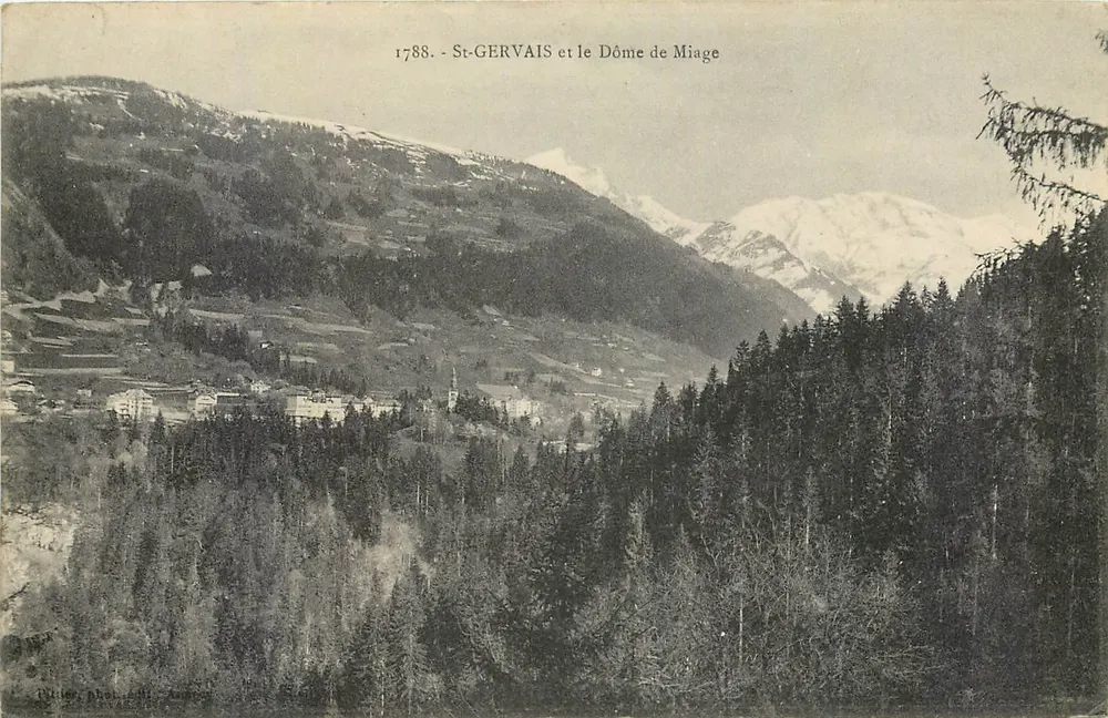 St-Gervais i Dôme de Miage — widok panoramiczny — Wydawnictwo fotograficzne M. Jourdan - Awers