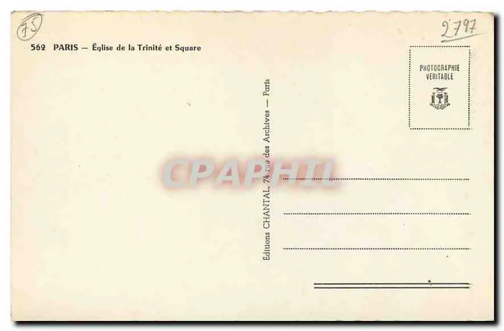 Igreja da Trindade e Praça — Paris — Éditions Chantal - Verso
