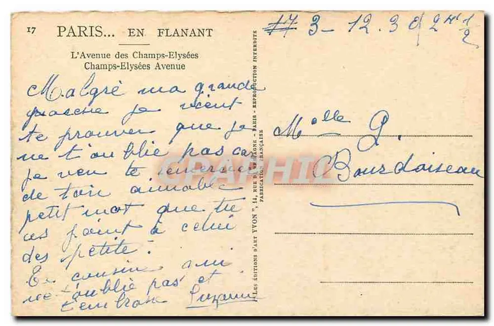 Paris — Avenue des Champs-Élysées — Éditions d'Art Yvon - Verso