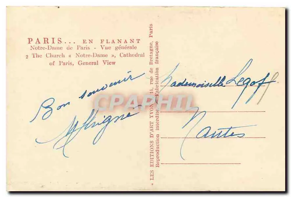Notre-Dame de Paris — Vue générale — Éditions d'Art Yvon - Verso