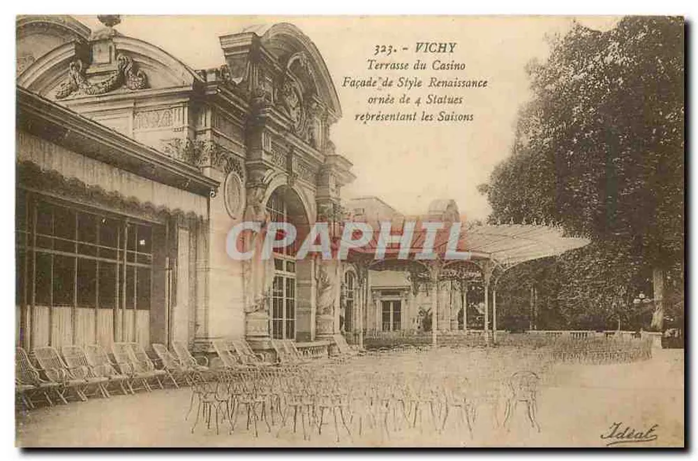 Vichy — Terrasse des Casinos, Renaissance-Fassade mit 4 Statuen, die die Jahreszeiten darstellen — Ideal, Nr. 323 - Vorderseite