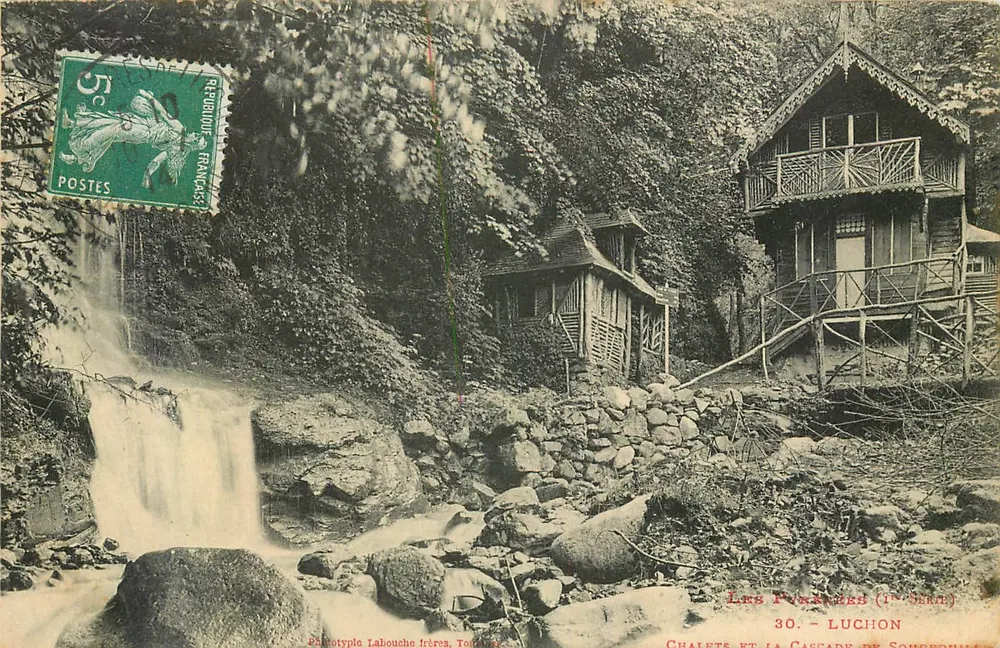 Les Finkes (1er arr.) - Chalets e a cascata de Scherpsdill - Fototipia Lahouche frères, Toulouse - Frente