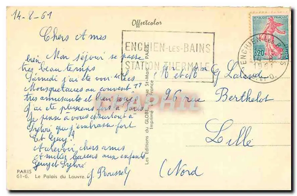 Palácio do Louvre — Paris — Les Éditions du Globe, n°61-6 - Verso