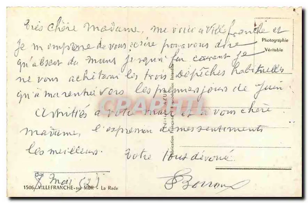 Navio militar — Porto de Villefranche-sur-Mer — Editor EA - Verso