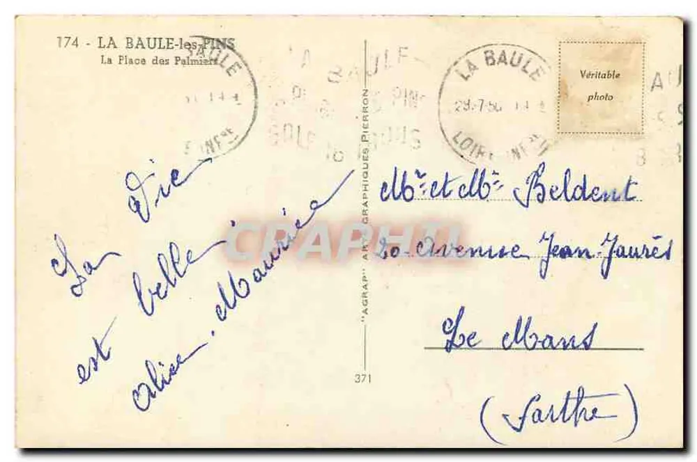La Baule-les-Pins — Die Place des Palmiers — AGRAP, Nr. 371 - Rückseite