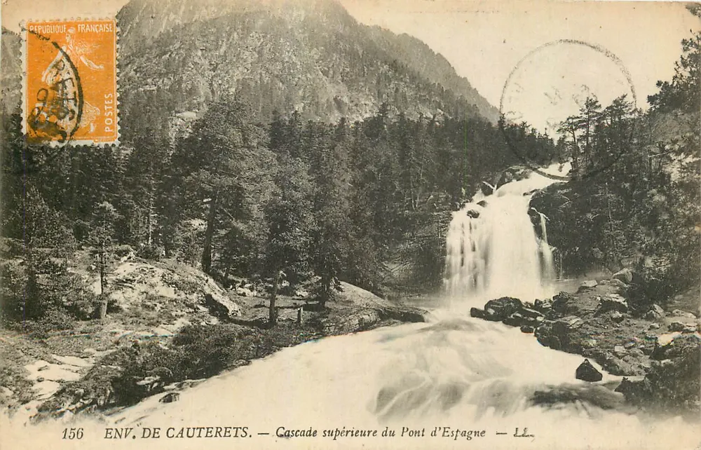 Env. de Cauterets — Cascade supérieure du Pont d'Espagne — Éditeur Lévy Fils & Cie, n° 156 - Recto