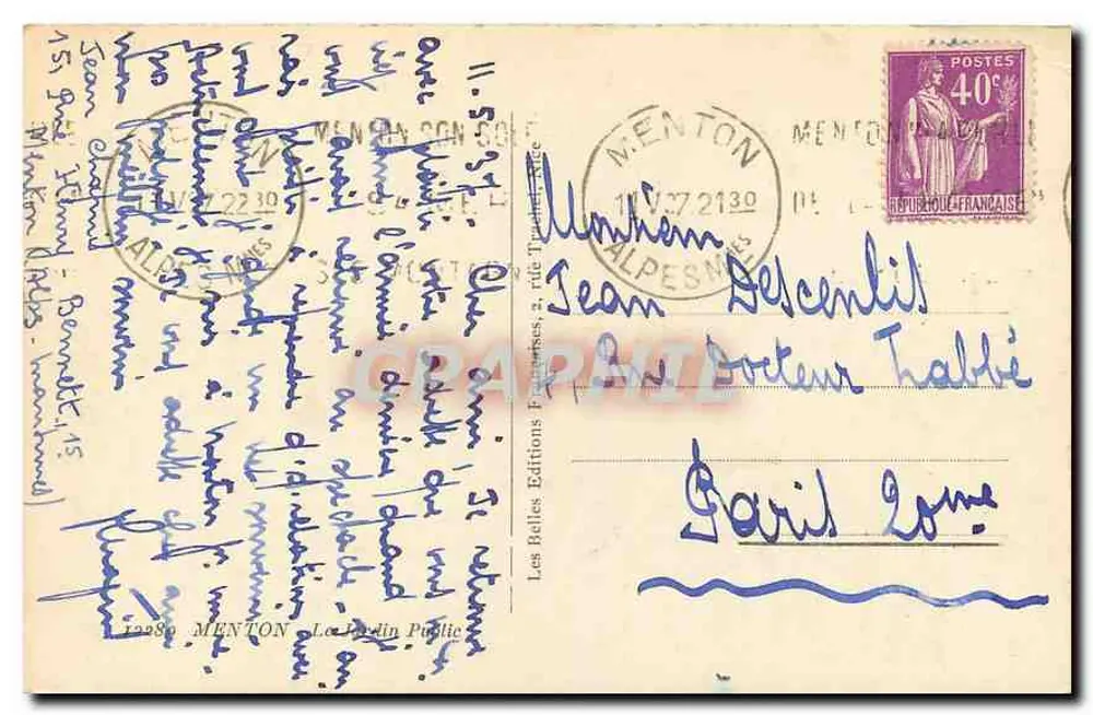 Menton — O Jardim Público — B.E.F. - Verso