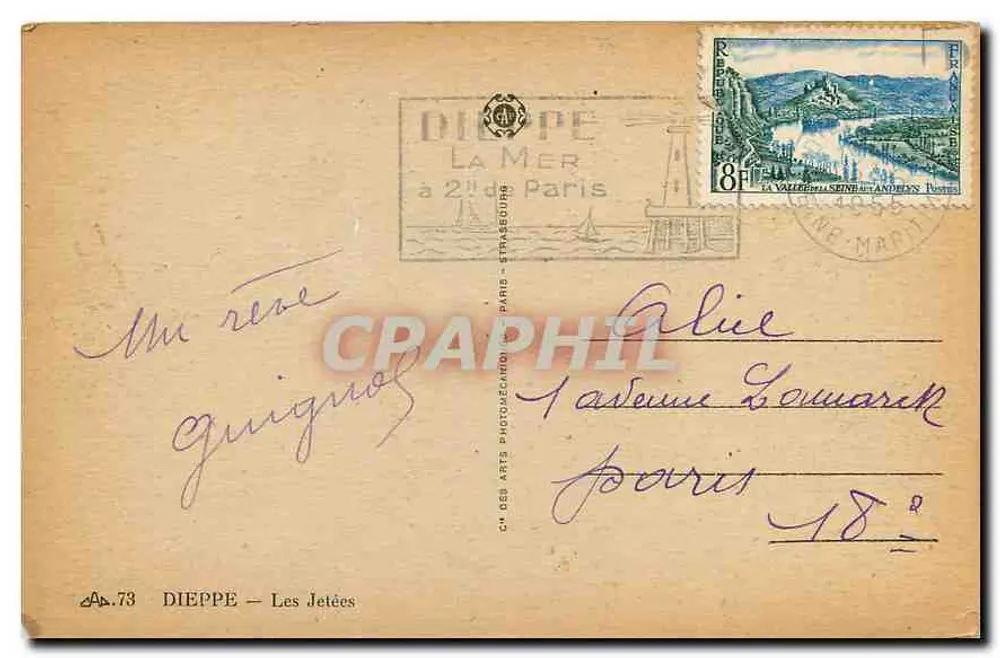 Dieppe — As Pontas — editor CH. DES ARTS PHOTOGRAPHIQUES, n° 73 - Verso
