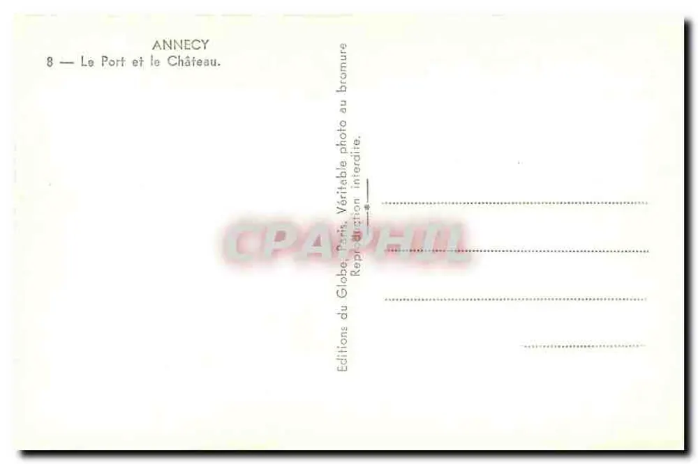 Annecy — Le Port et le Château — Éditions du Globe, Paris, n°8 - Verso