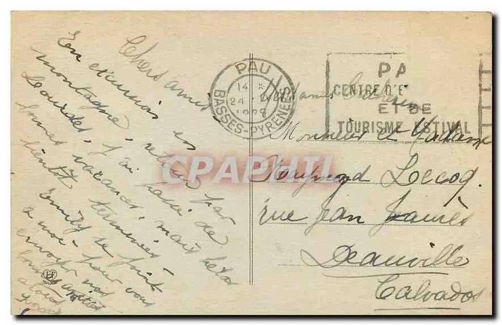 Les Basses-Pyrénées — Environs d'Eaux-Bonnes — Route du Col d'Aubisque — Pic de Pénémada (2489 m) — Cartotype Lasgouze, 1909 - Verso
