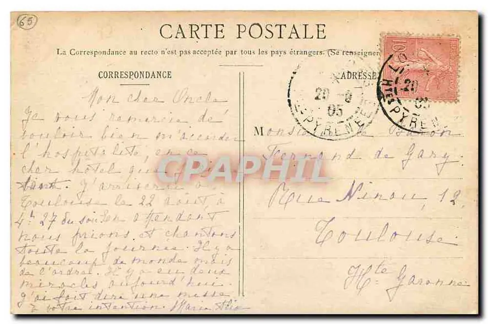 Benção do T.S. Sacramento — Lourdes — 4 de Setembro de 1901 - Verso