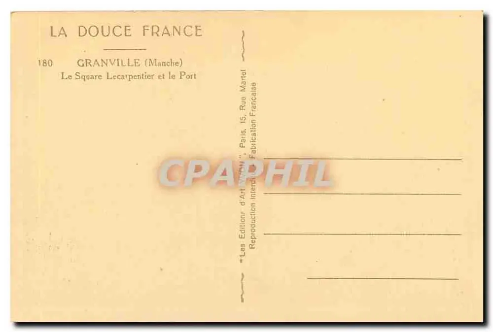 Granville (Manche) — Square Lecarpentier und der Hafen — Edition La Douce France, Nr. 180 - Rückseite