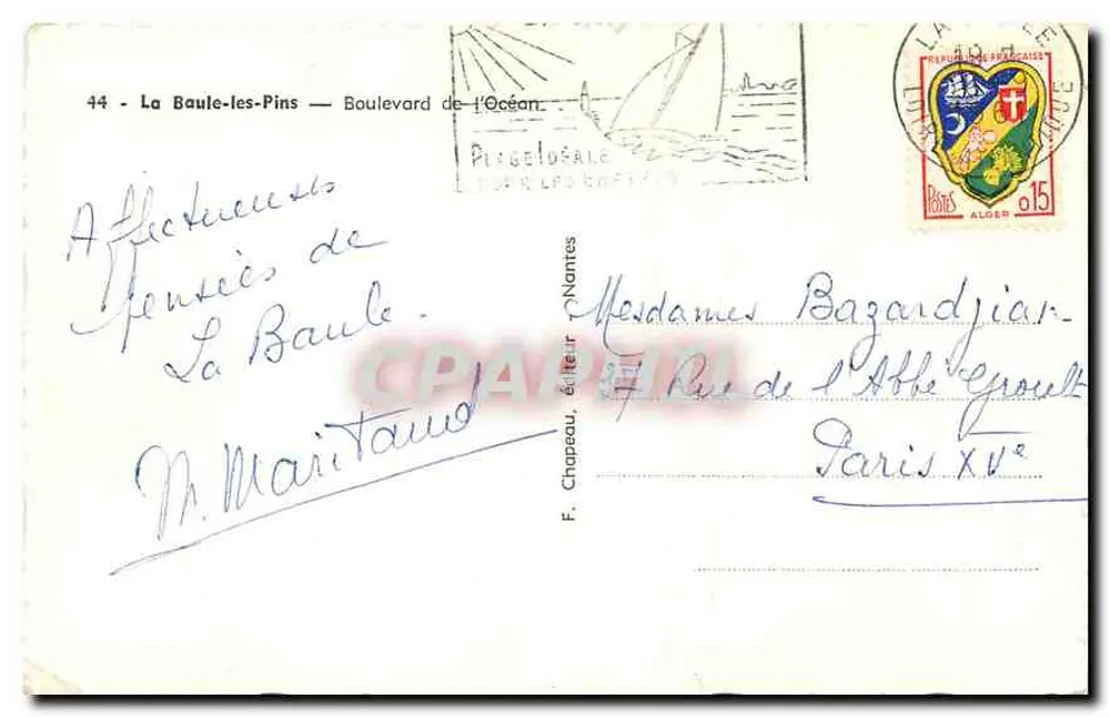 La Baule-les-Pins — Boulevard de l'Océan — uitgever F. Chapeau, n°44 - Achterkant