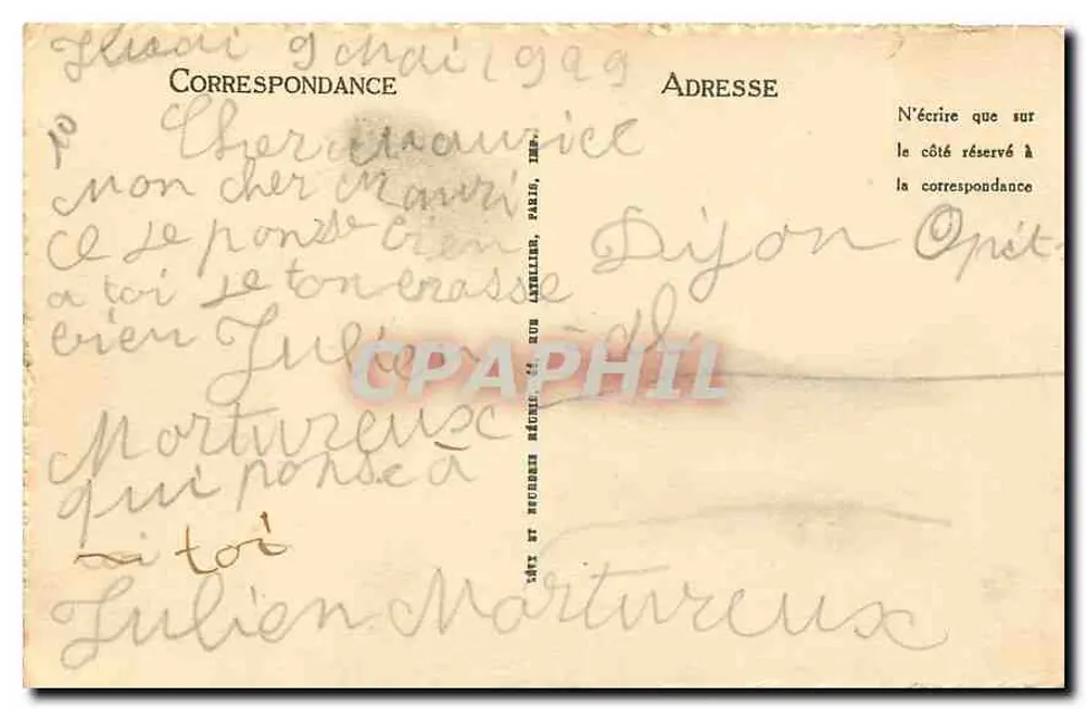 Dijon - Place des Cordeliers et Statue de Piron — L.L. n°198 - Verso
