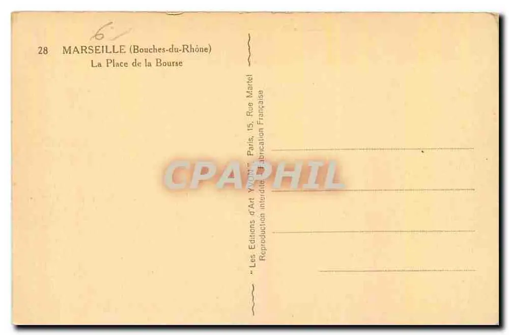 Marseille — Place de la Bourse — Les Éditions d'Art Yvon, Paris - Verso