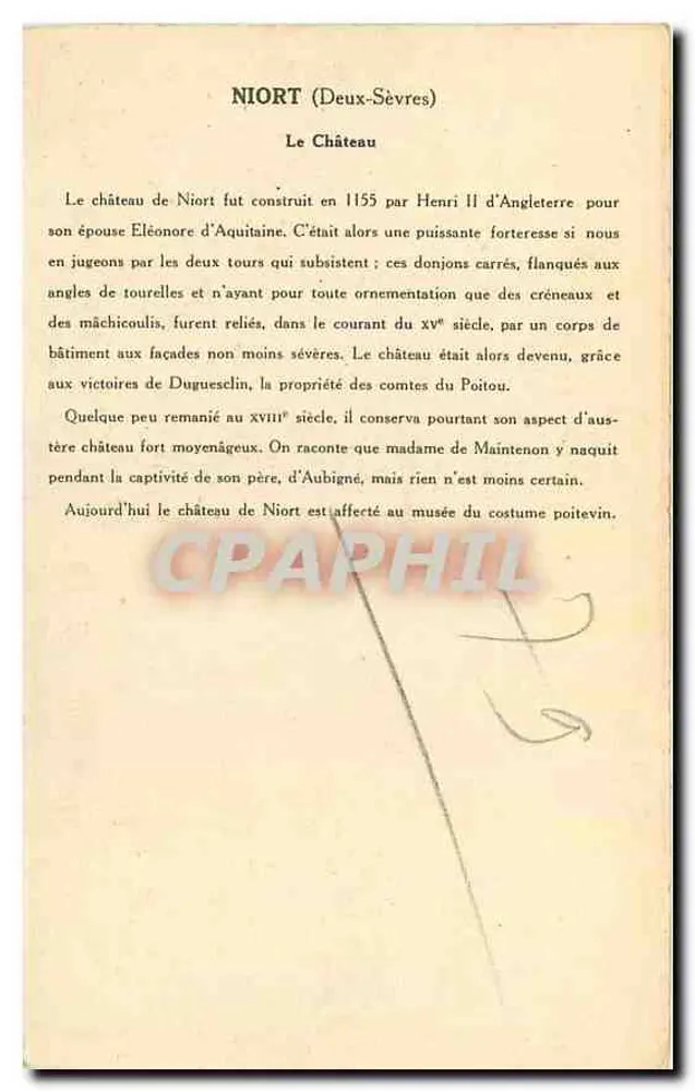 Niort (Deux-Sèvres) — O Castelo — Coleção da Solução Pantuberge, 7ª Série - Verso
