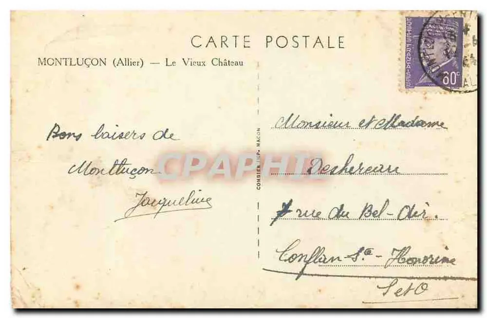Montluçon (Allier) — Le Vieux Château — éditeur COMBIEUR, MACON - Verso