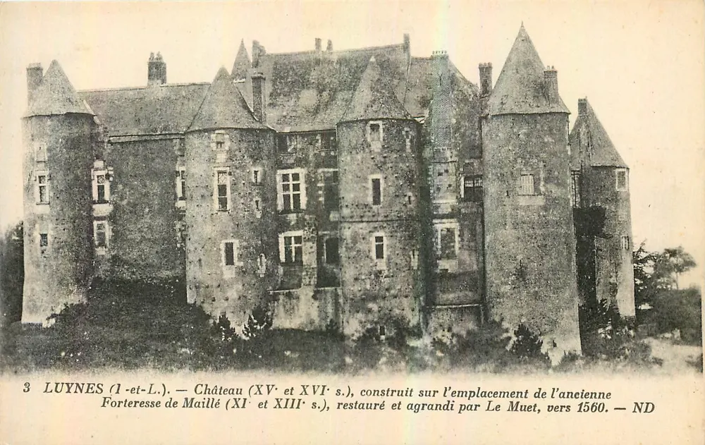 Luynes (1-et-L.) — Schloss (15. und 16. Jahrhundert), errichtet auf dem Gelände der alten Burg Maillé (11. und 13. Jahrhundert), restauriert und erweitert von Le Muet, um 1560. — ND - Vorderseite
