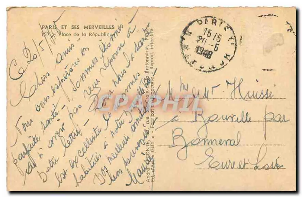 Place de la République — Paris — éditeur André GUY, n°157 - Verso