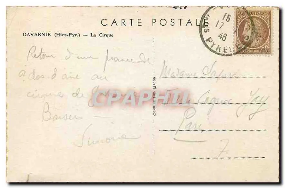 Gavarnie (Alto-Pirineus) — O Circo — Editor 'Cim' - Verso