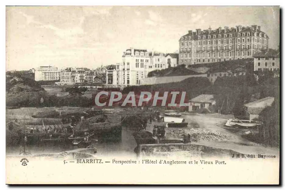 Biarritz — Perspective : l'Hôtel d'Angleterre et le Vieux Port — J H B, édit Bayonne - Recto
