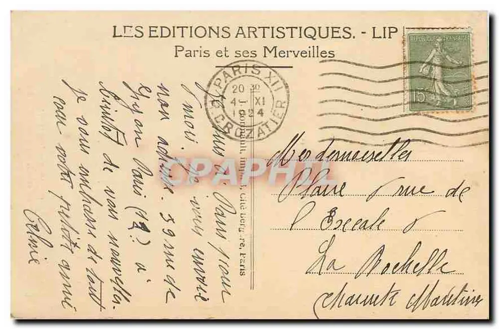 Paris — Torre Saint-Jacques — Edições Artísticas LIP - Verso