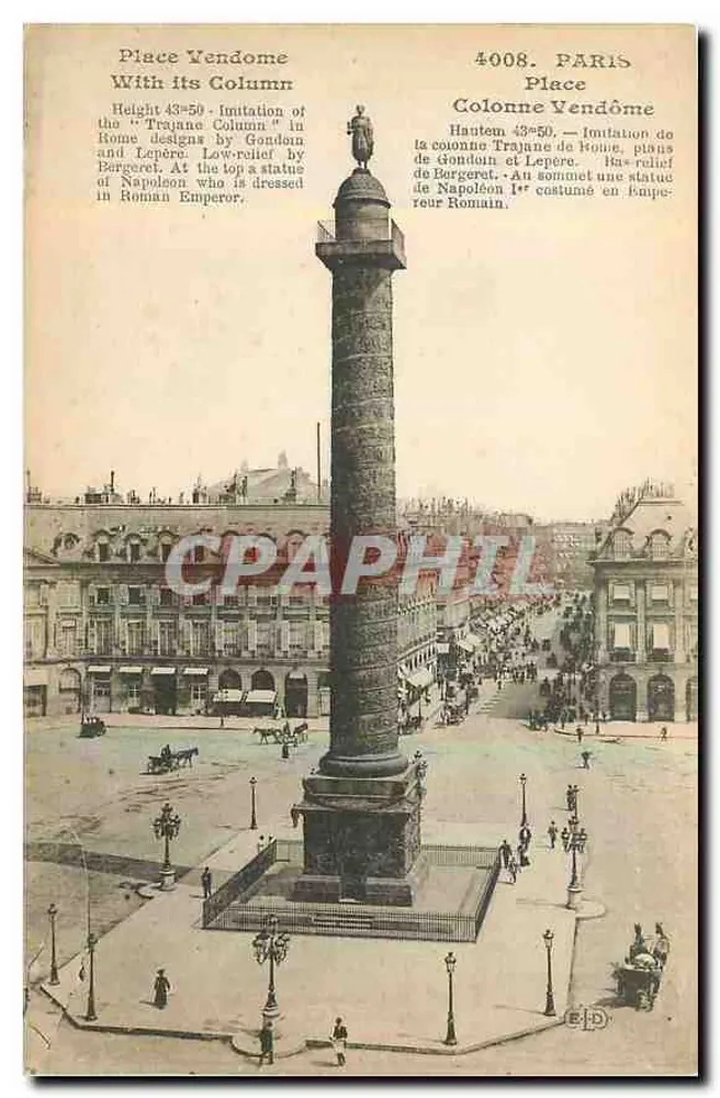 Praça Vendôme — Coluna Vendôme — Editor Le Deley, Paris, n° 4008 - Frente