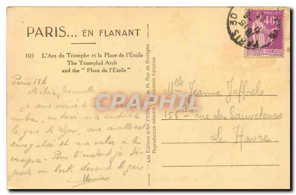Arc de Triomphe — Place de l'Étoile — Éditions d'Art Yvon - Rückseite