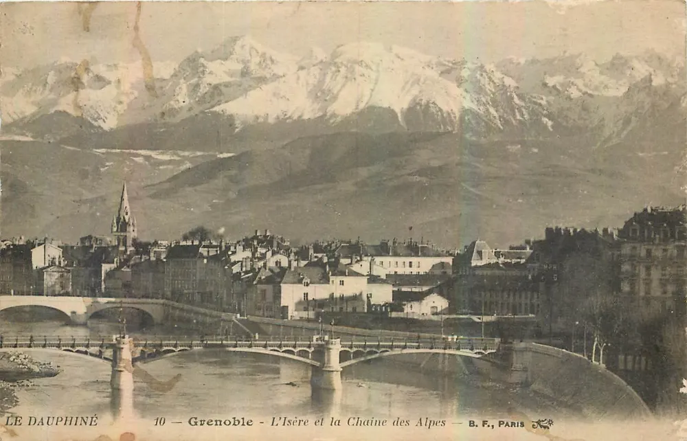Grenoble — Die Isère und die Alpenkette — B. F., Paris - Vorderseite