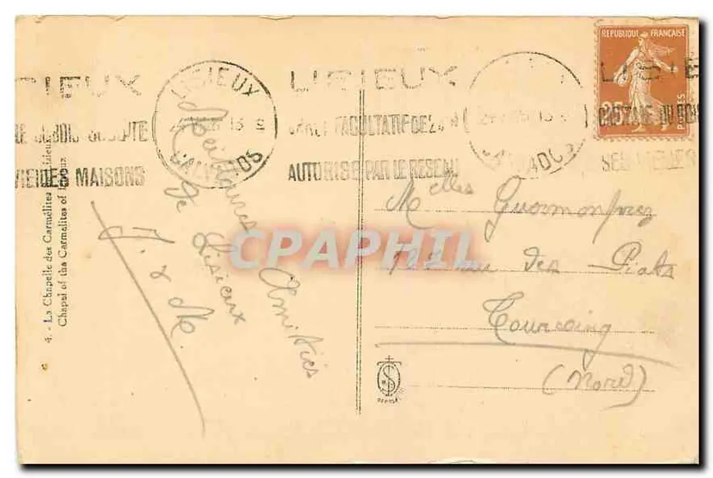 Librieux - Capela das Carmelitas — editor desconhecido, n° de série 4 - Verso