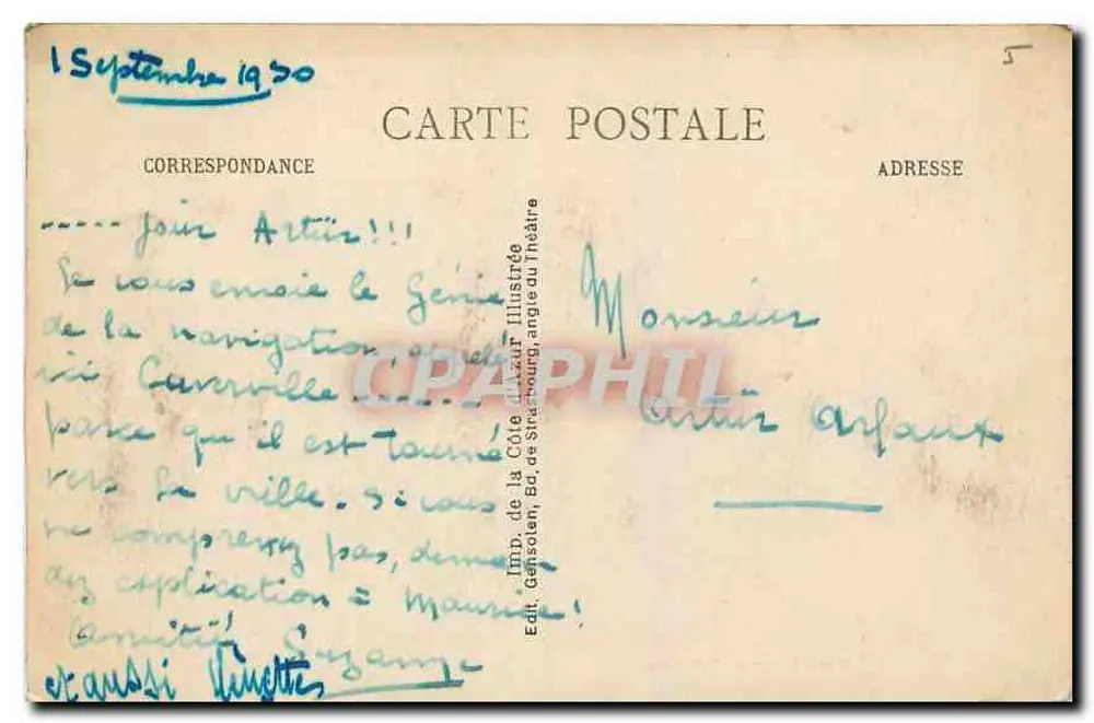 Toulon - O Porto — Vista do porto com estátua e barcos — Imp. Gensolen, n°31 - Verso