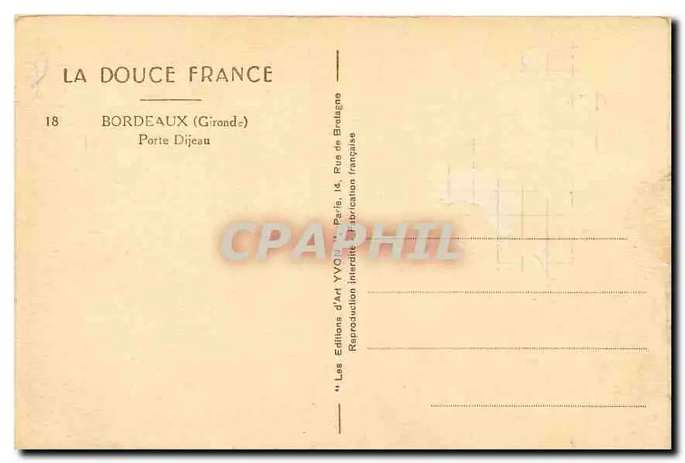 Porte Dijeau — porte monumentale ornée d'un blason — éditeur YVON, n°18 - Verso